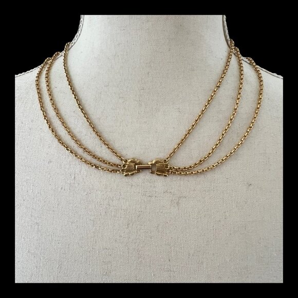 Vintage Unsigned Goldette Layered Three Strand  Purple Bezel Set Necklace - Picture 3 of 4